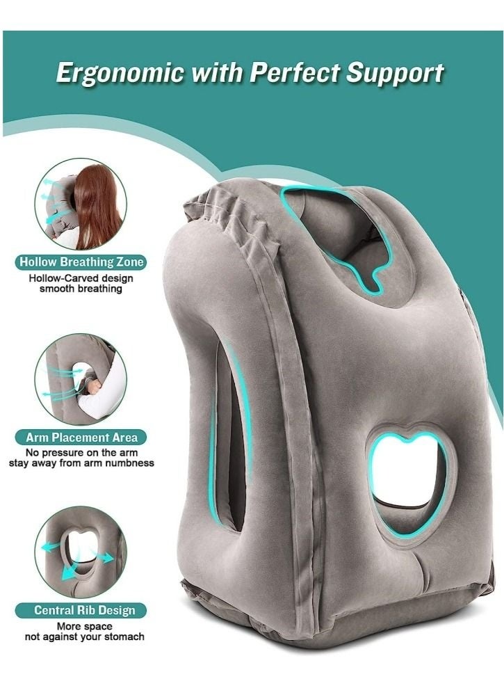 منزل الغابة وسادة سفر قابلة للنفخ للرقبة على الطائرة تدعم الرأس والذقن بشكل مريح للطائرات والقطارات والسيارات والقيلولة في المكتب - Image 2